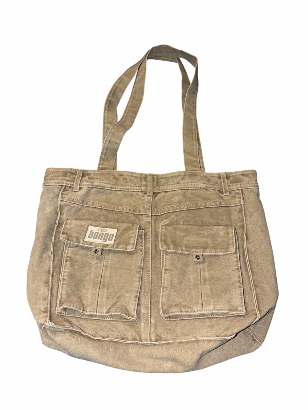 BONGO Y2K Mint Condition Grunge Canvas Cargo Pocket Utility Tote Bag Olive/Khaki - Picture 2 of 7
